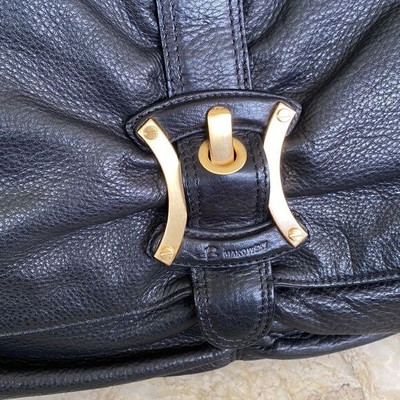 B. Makowsky Extra Large Black Leather Hobo Shoulder Bag - Picture 6 of 13